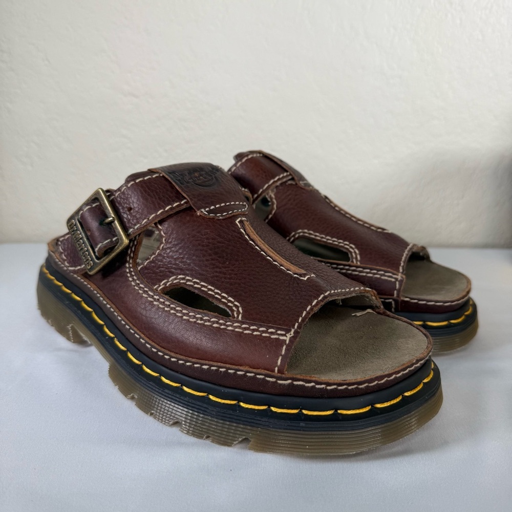 Vintage Dr. Doc Martens 8A59 Fisherman Sandals Chunky Buckle Strap Brown Slides - Picture 3 of 15